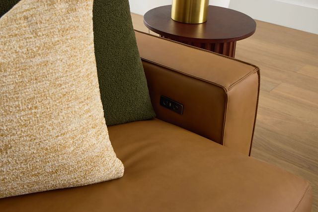 Rudy Brown Lthr/vinyl Left Dual Power Extension Chaise Sectional