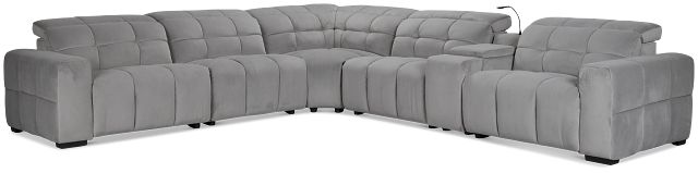 Gemma Light Gray Velvet Medium Triple Power 2-arm Sectional