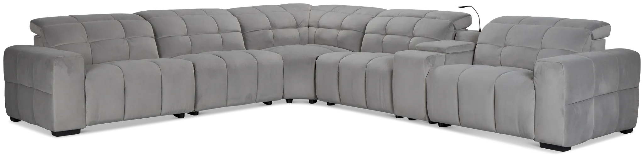 Gemma Light Gray Velvet Medium Triple Power 2-arm Sectional