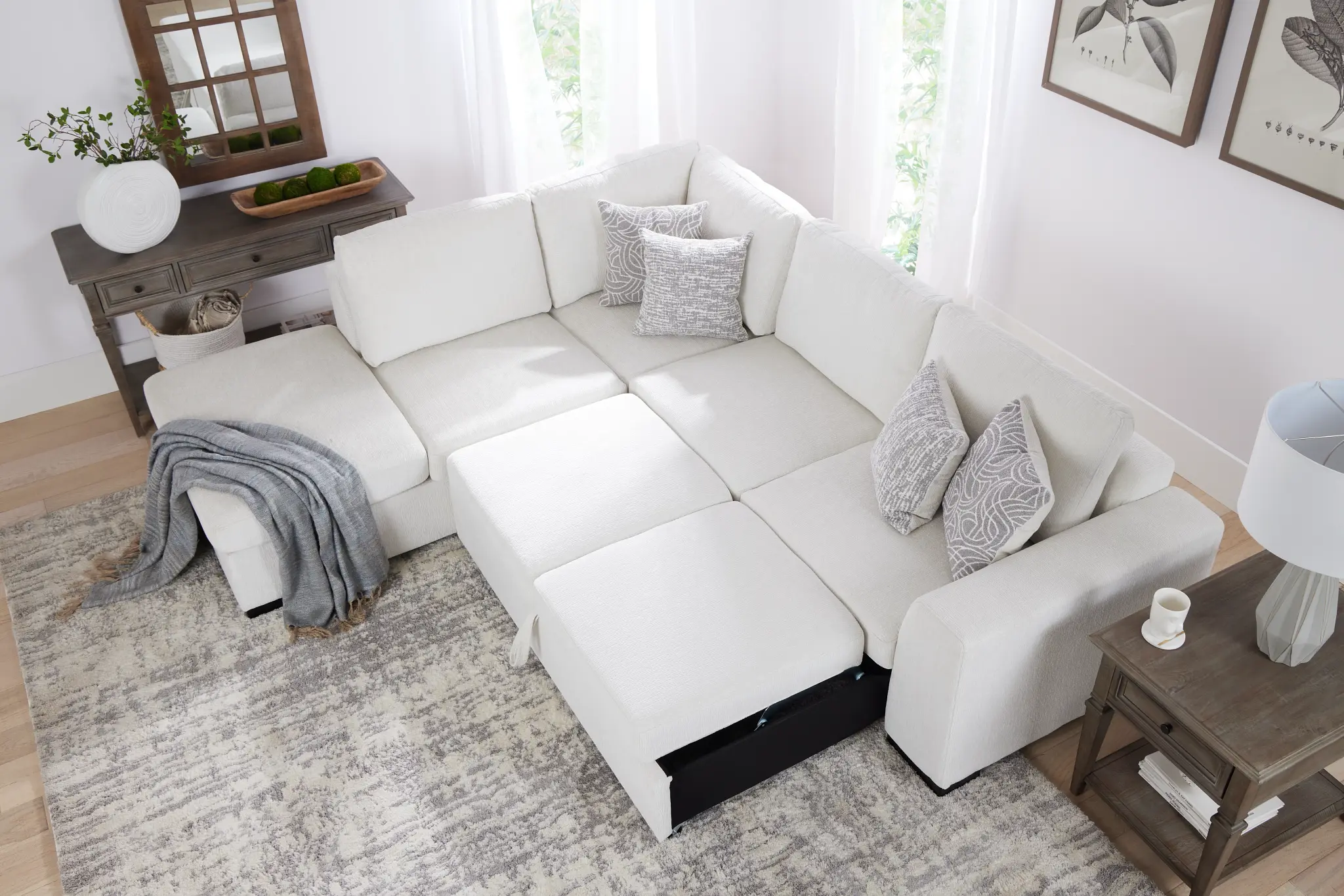 Blakely White Fabric Small Left Bumper Sleeper Sectional Blakely White Fabric Small Left Bumper Sleeper Sectional