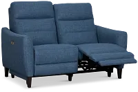 Keaton Blue Fabric Power Reclining Loveseat W/ Power Headrest