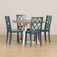 Edgartown Two-tone Round Table & 4 Navy Wood Chairs