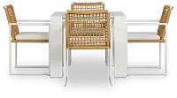 Sunrise White 35" Square Table & 4 Aluminum Arm Chairs