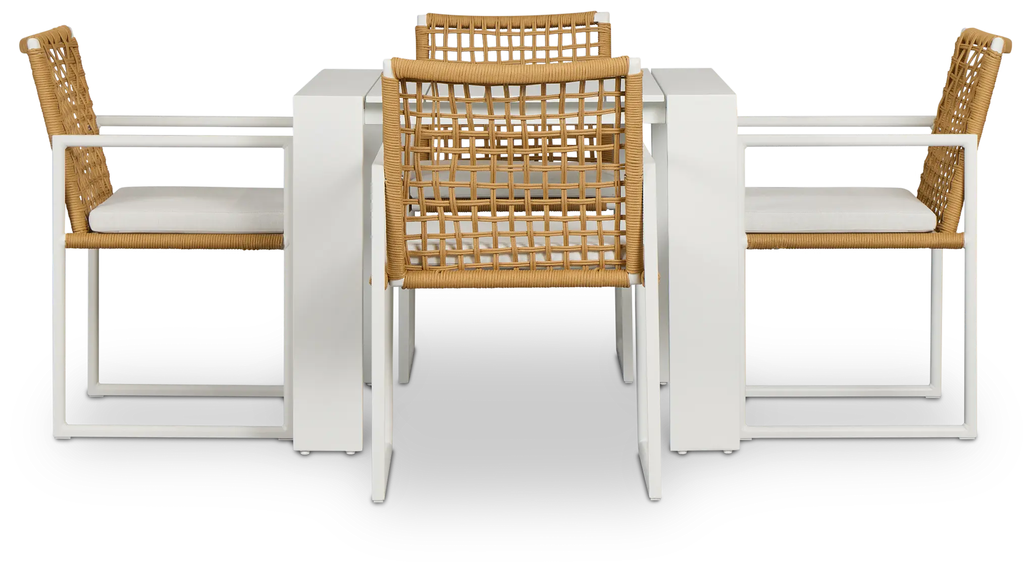 Sunrise White 35" Square Table & 4 Aluminum Arm Chairs Sunrise White 35" Square Table & 4 Aluminum Arm Chairs