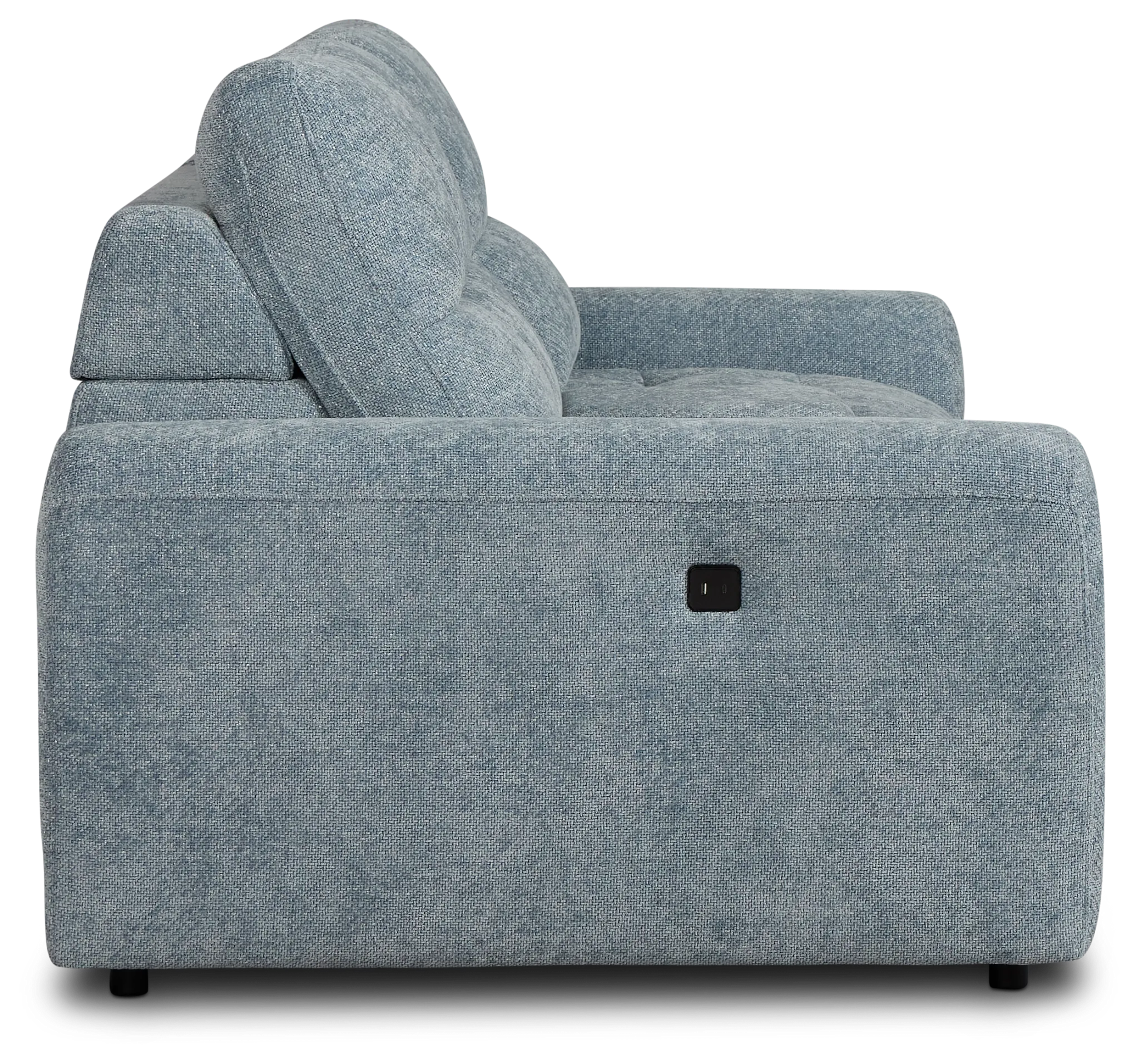 Hendrix Light Blue Fabric Power Extension Chaise Console Loveseat