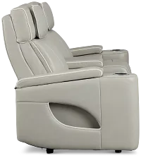 Nova Light Gray Lthr/vinyl Power Reclining Console Loveseat W/ Massage