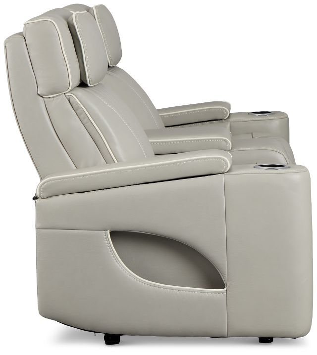 Nova Light Gray Lthr/vinyl Power Reclining Console Loveseat W/ Massage