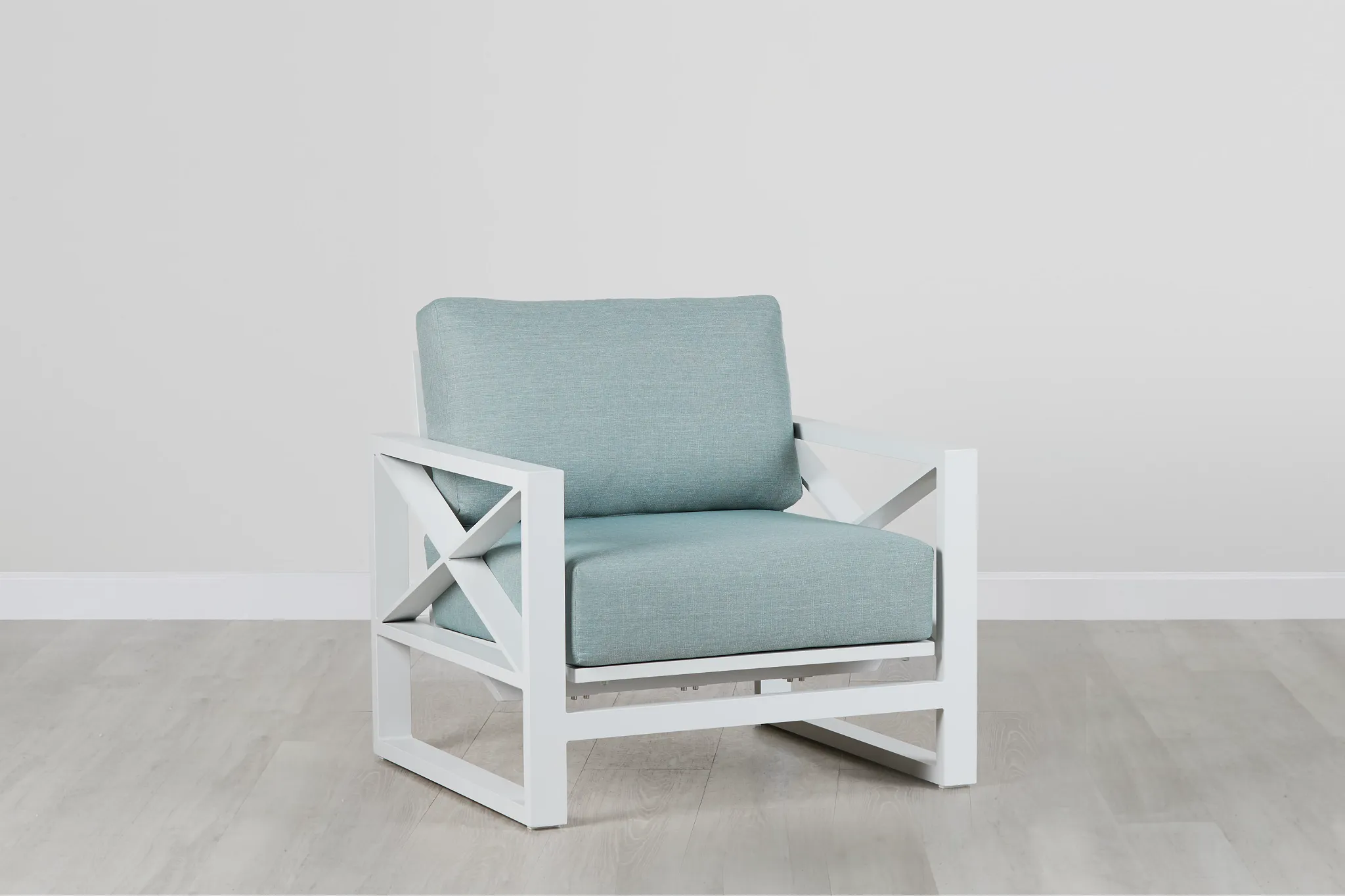 Linear White Teal Rocking Chair