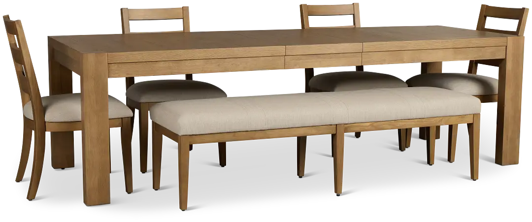 Tahoe Light Tone Rect Table With 4 Wood Side Chairs & Bench Tahoe Light Tone Rect Table With 4 Wood Side Chairs & Bench