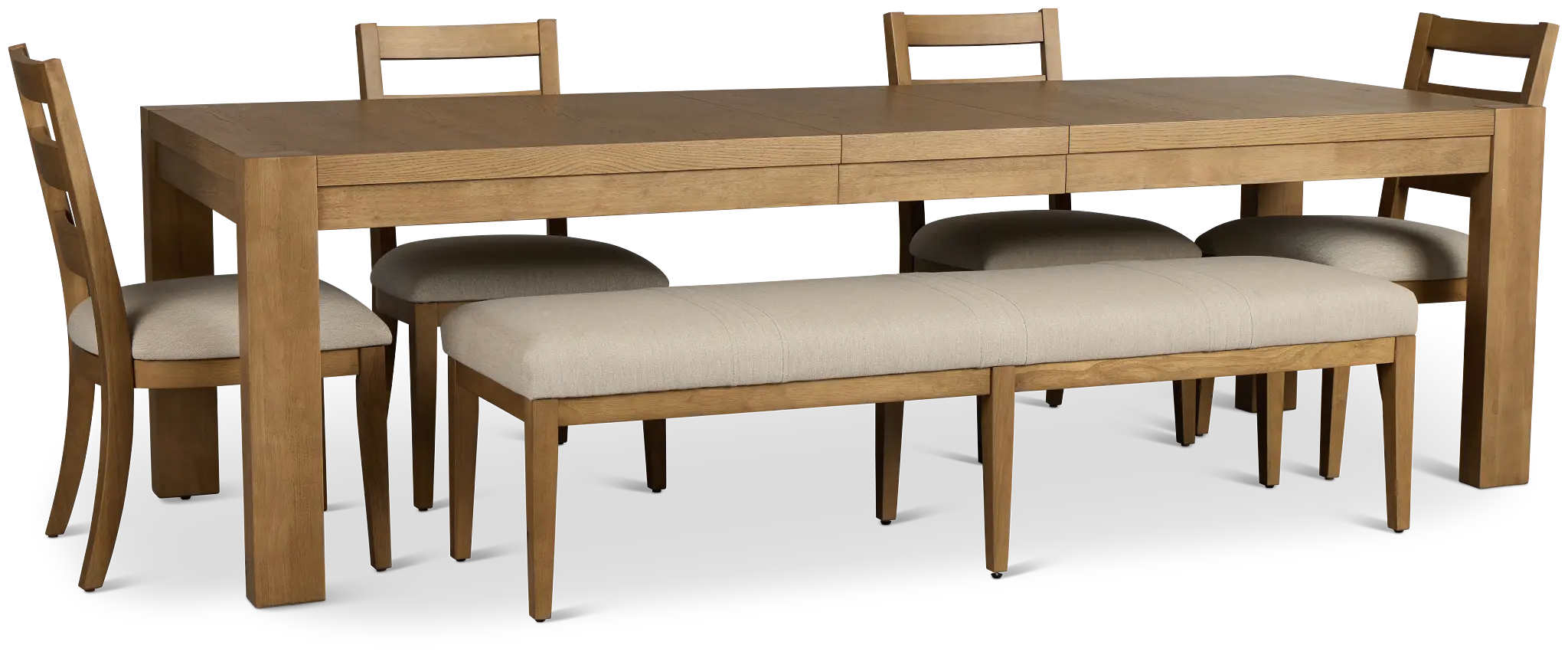 Tahoe Light Tone Rect Table With 4 Wood Side Chairs & Bench Tahoe Light Tone Rect Table With 4 Wood Side Chairs & Bench
