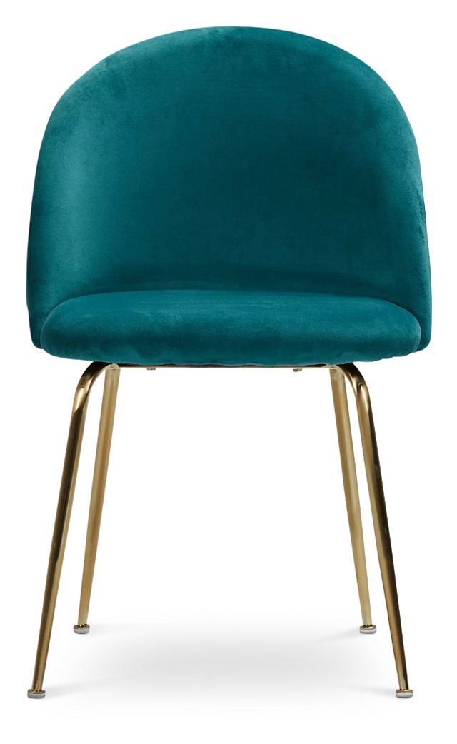 Capri Dark Teal Velvet Upholstered Side Chair W/ Gold Legs