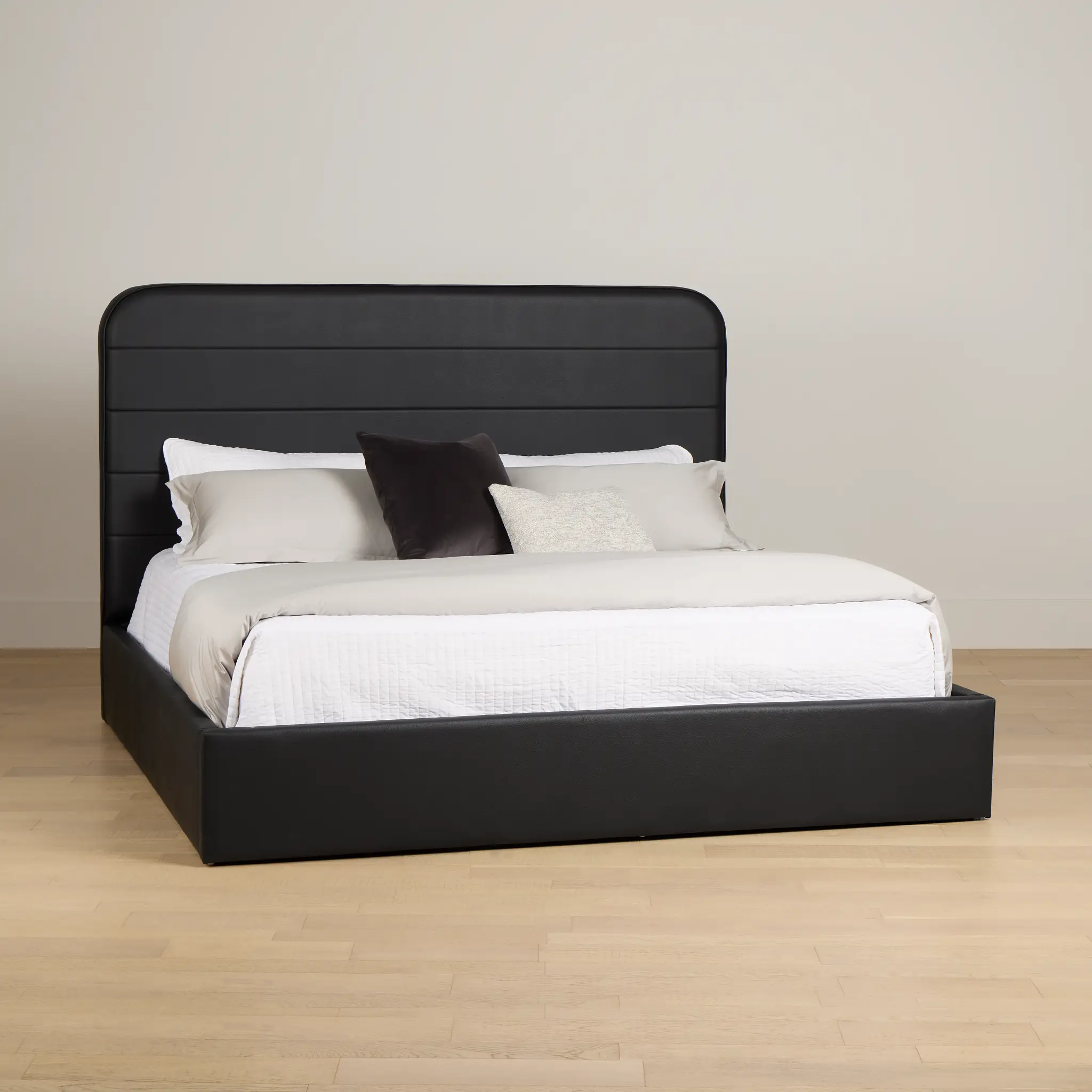 Doral Black Curved Upholstered Platform Bed Doral Black Curved Upholstered Platform Bed