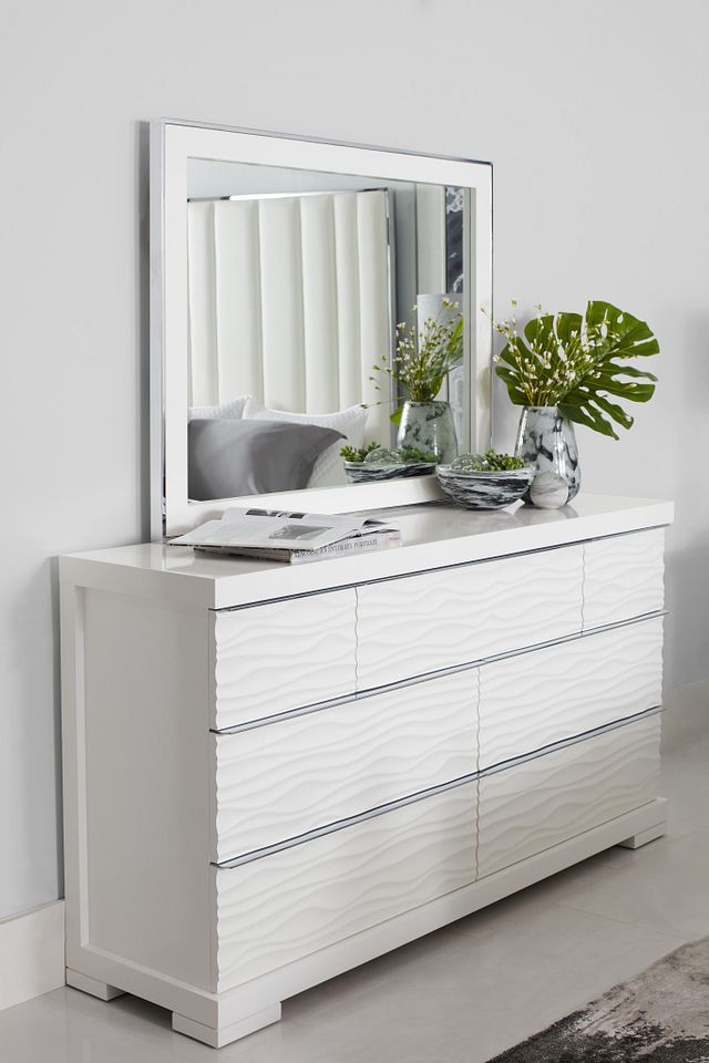 Ocean Drive White Marble Dresser & Mirror