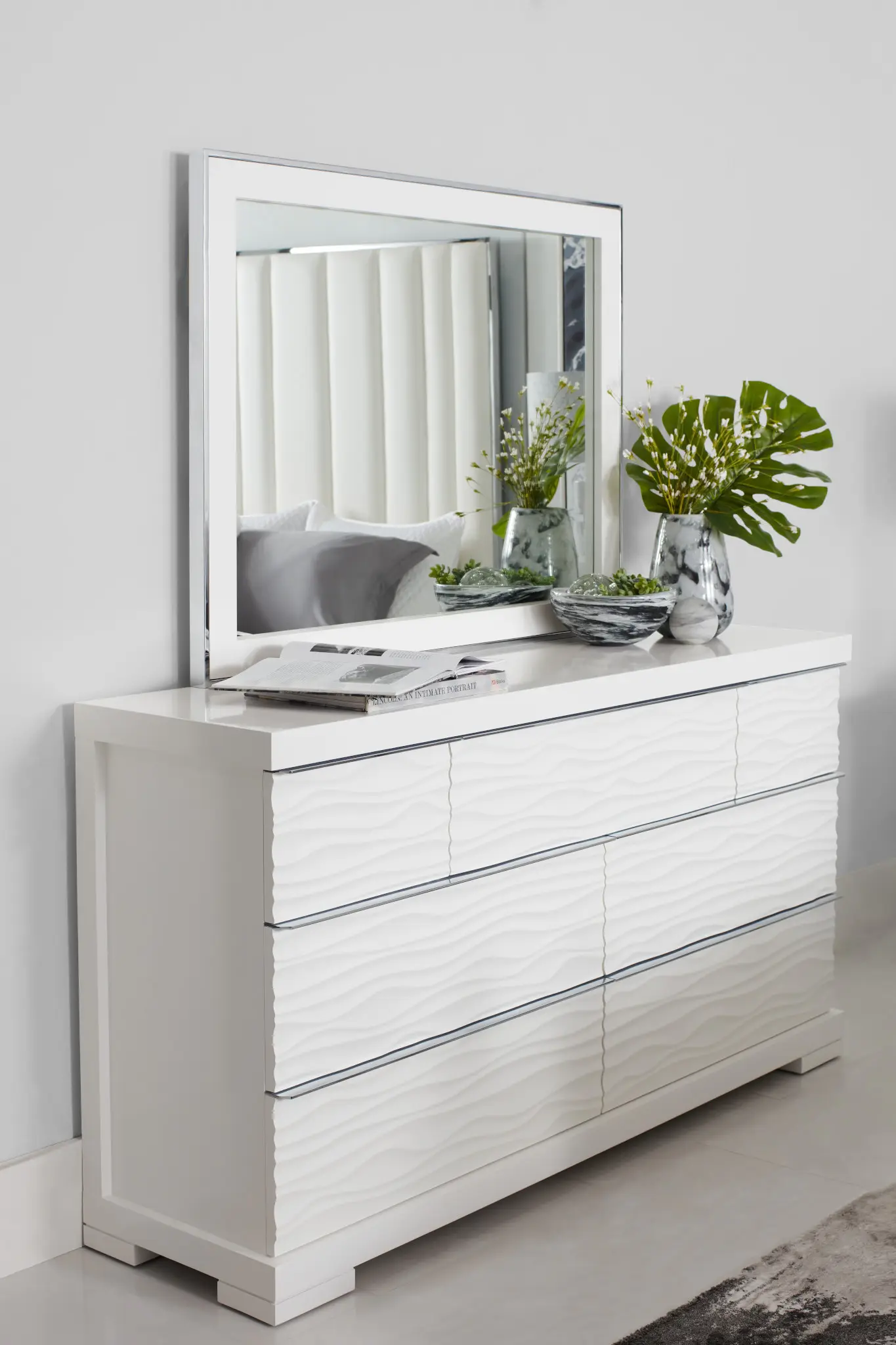 Ocean Drive White Marble Dresser & Mirror Ocean Drive White Marble Dresser & Mirror