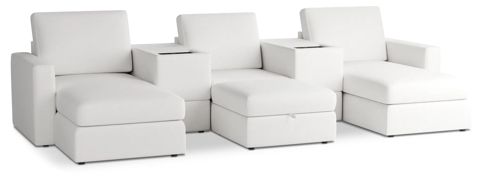 Citymod White Fabric 6-piece Home Theater With Storage Consoles Citymod White Fabric 6-piece Home Theater With Storage Consoles