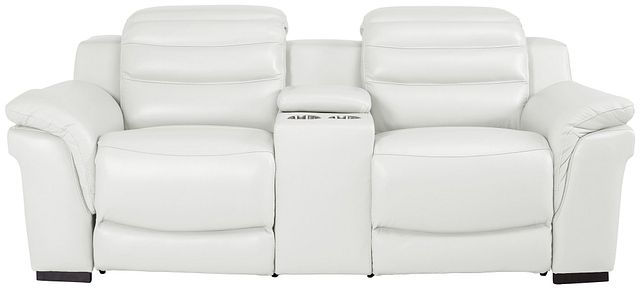 Sentinel White Lthr/vinyl Power Reclining Console Loveseat