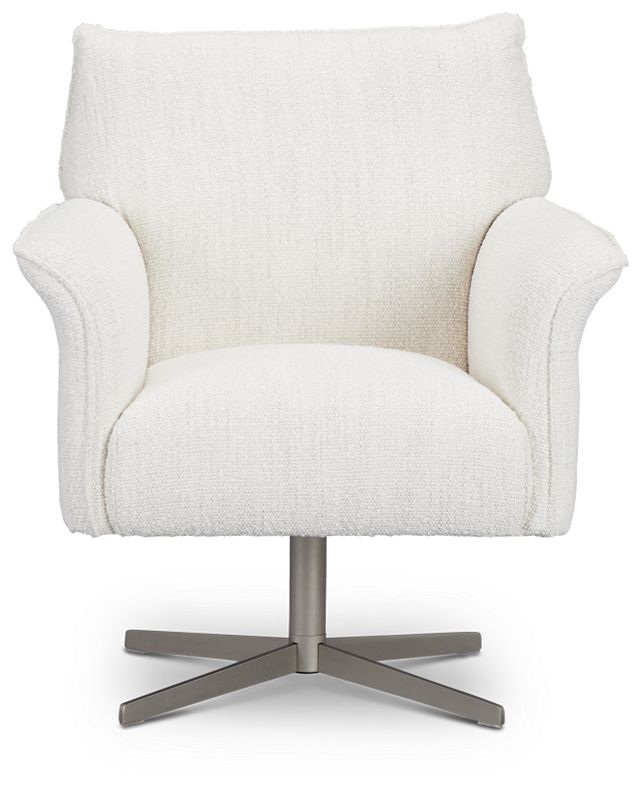 Imani White Fabric Swivel Accent Chair