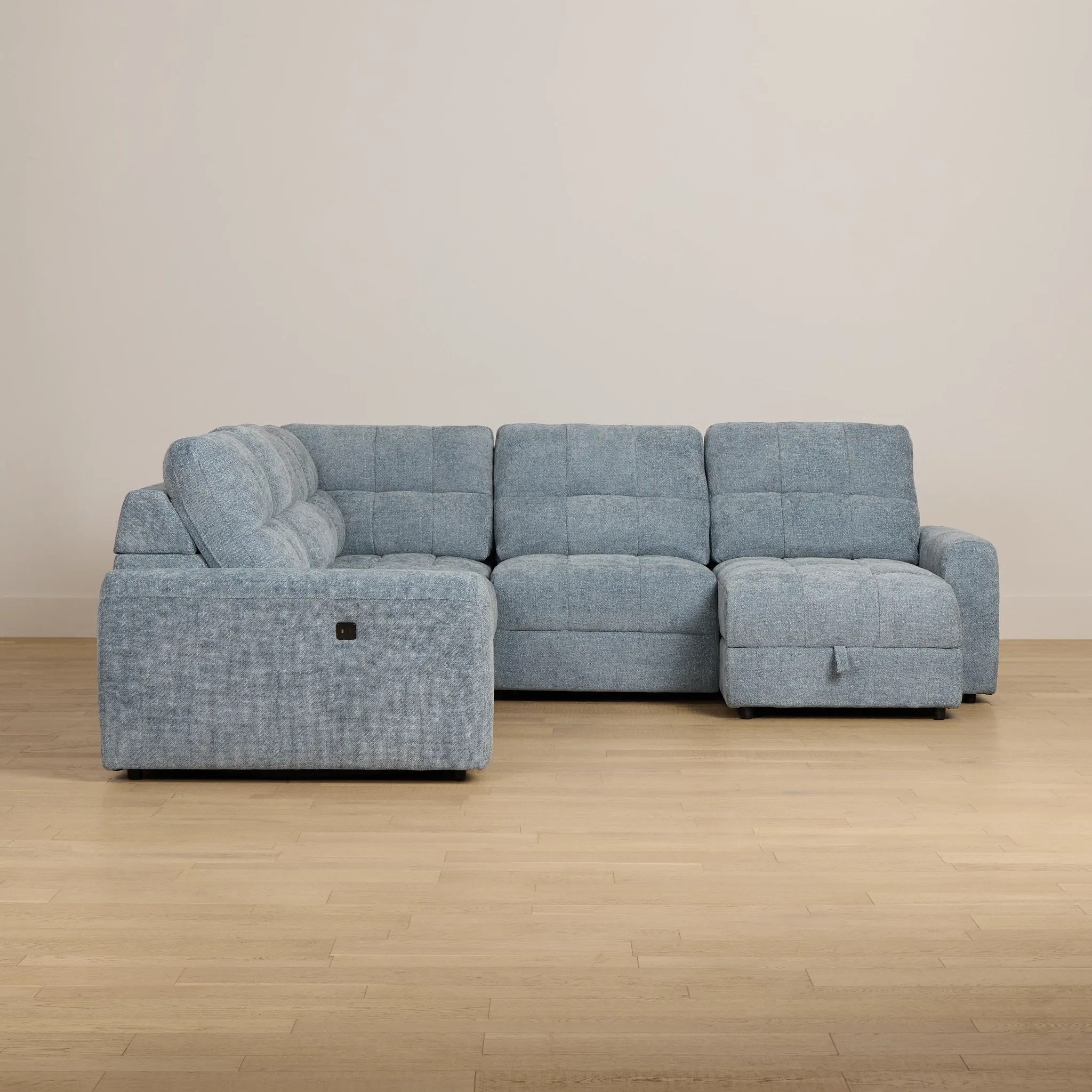 Hendrix Light Blue Fabric Small Right Chaise Power Extension Sectional