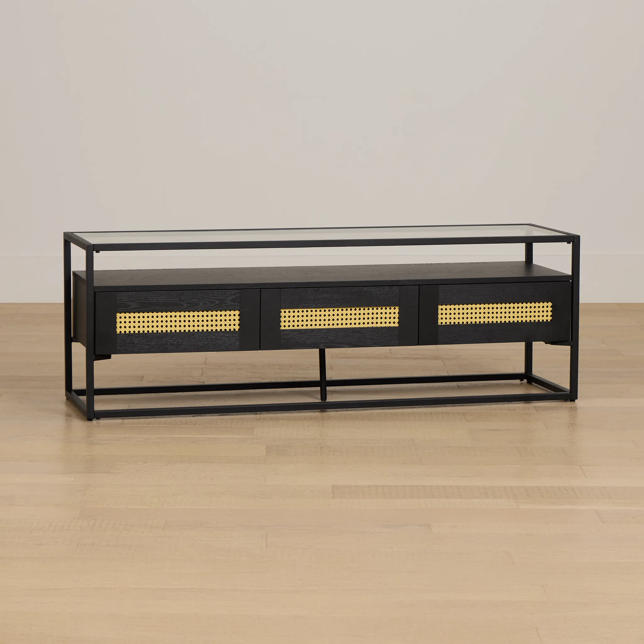 Dax Black Glass Top Storage Tv Stand