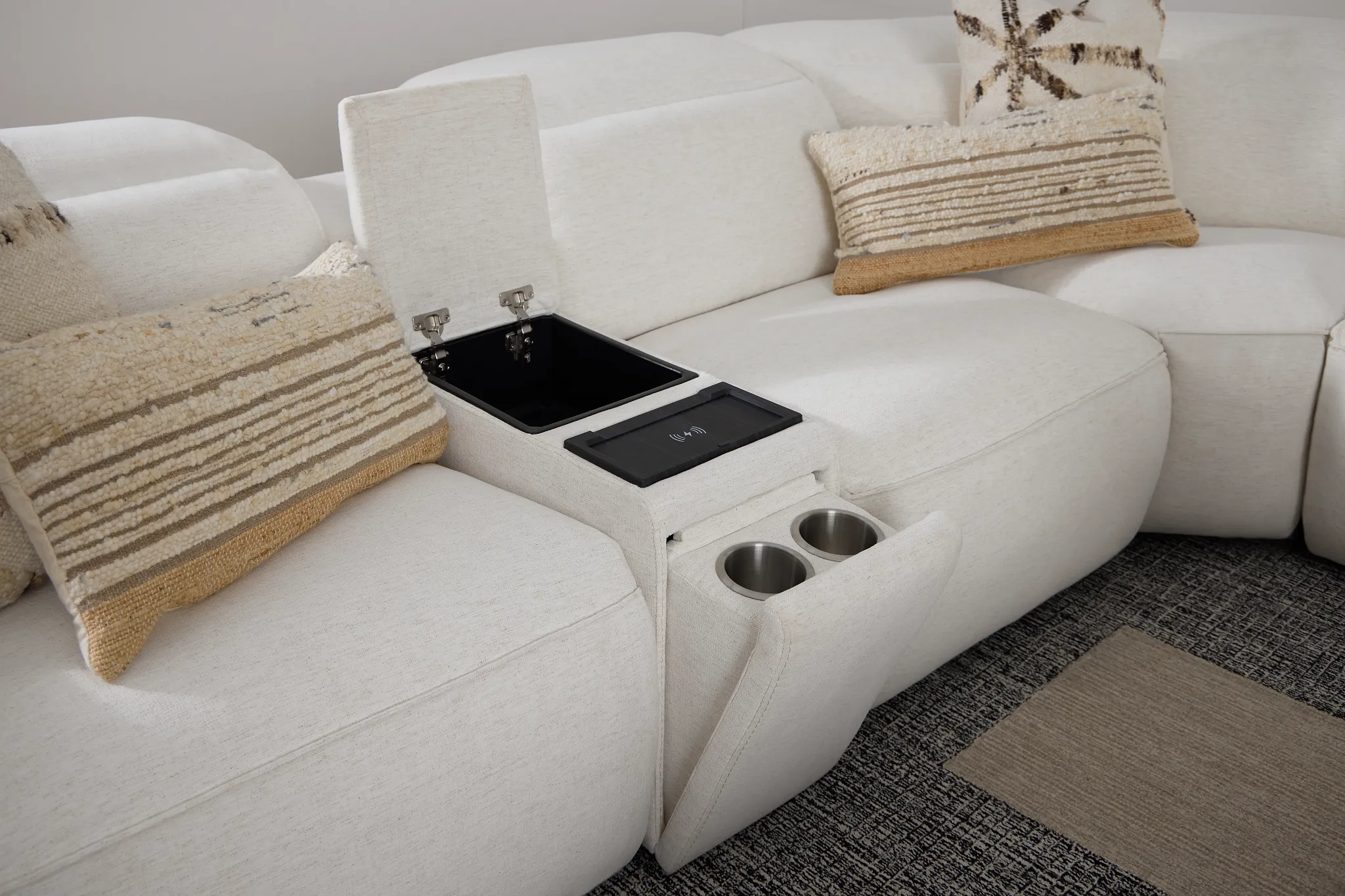 Ryland White Fabric Medium Dual Power 2-arm Reclining Sectional