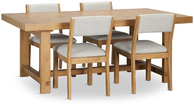 Vail Light Tone Trestle Table & 4 Upholstered Chairs
