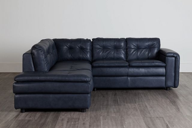 Rowan Navy Leather Small Left Bumper Sectional