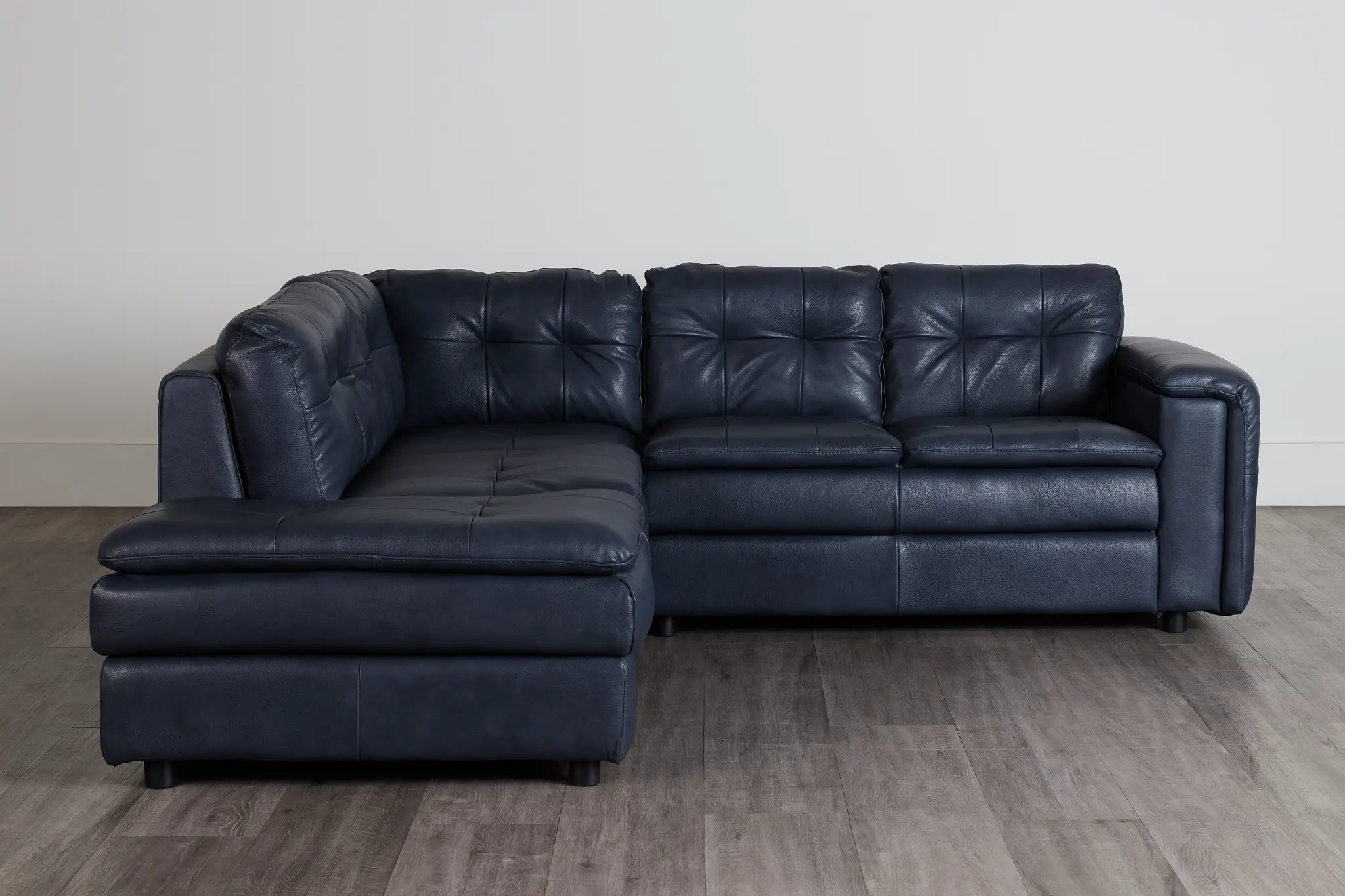 Rowan Navy Leather Small Left Bumper Sectional Rowan Navy Leather Small Left Bumper Sectional