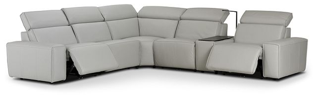 Carmelo Gray Leather Medium Dual Power 2-arm Reclining Sectional
