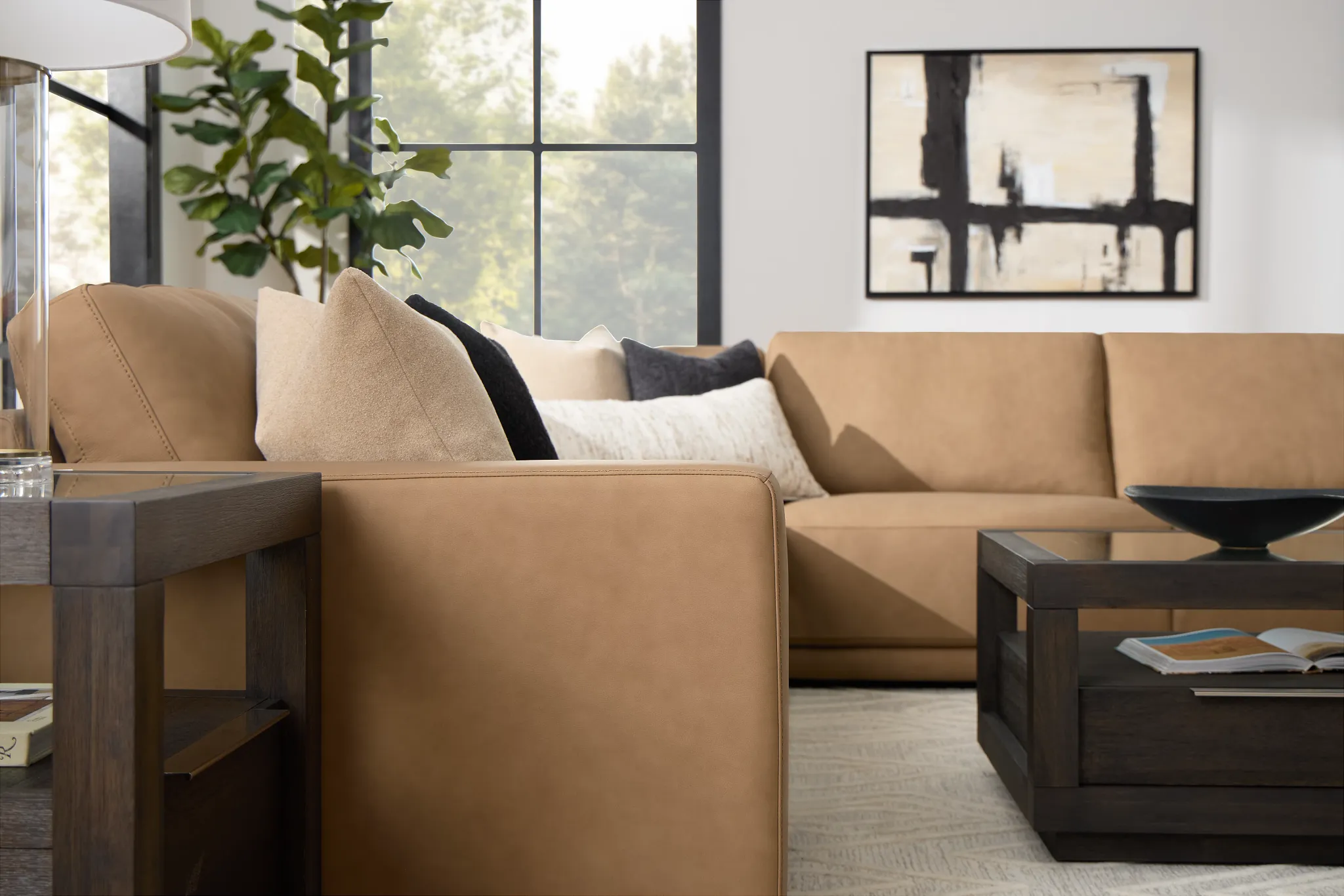 Kellan Light Brown Leather Medium Right Chaise Sectional