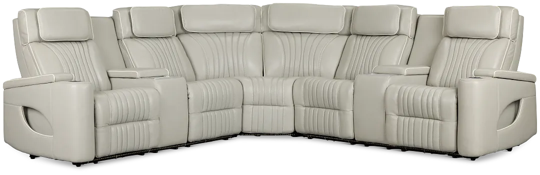 Nova Light Gray Lthr/vinyl Medium 2-arm Dual Power Massage Sectional