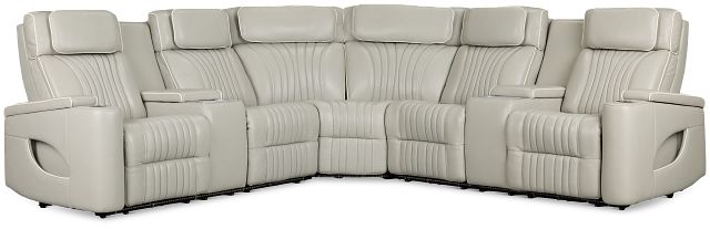 Nova Light Gray Lthr/vinyl Medium 2-arm Dual Power Massage Sectional
