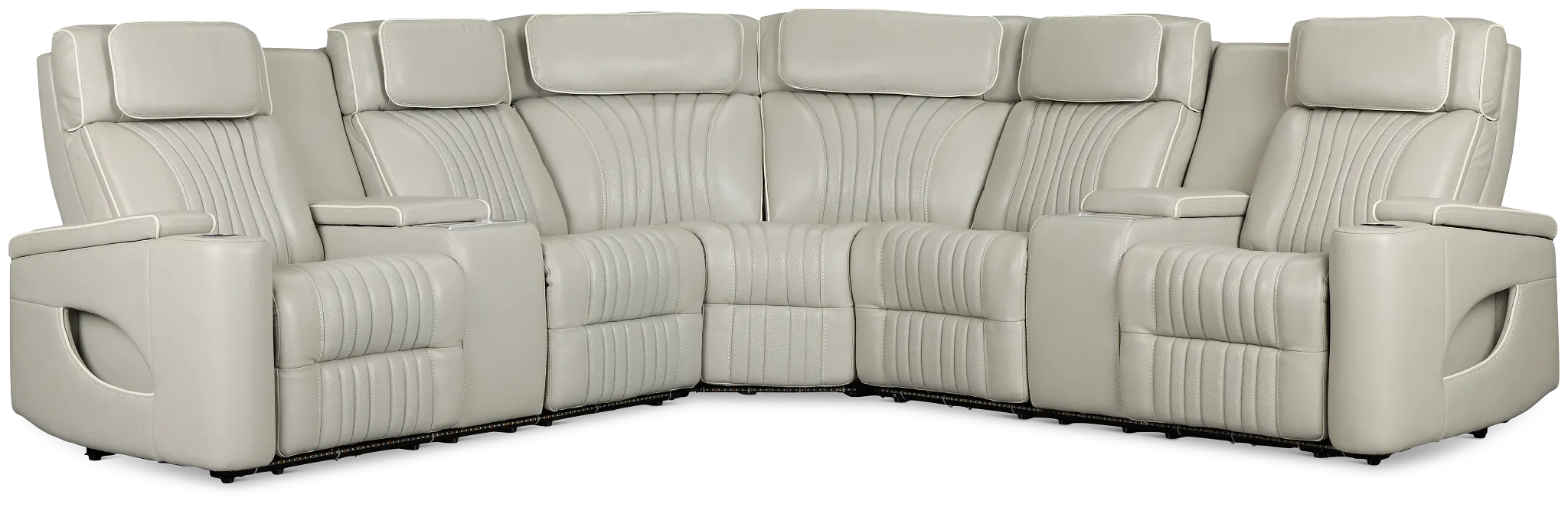 Nova Light Gray Lthr/vinyl Medium 2-arm Dual Power Massage Sectional