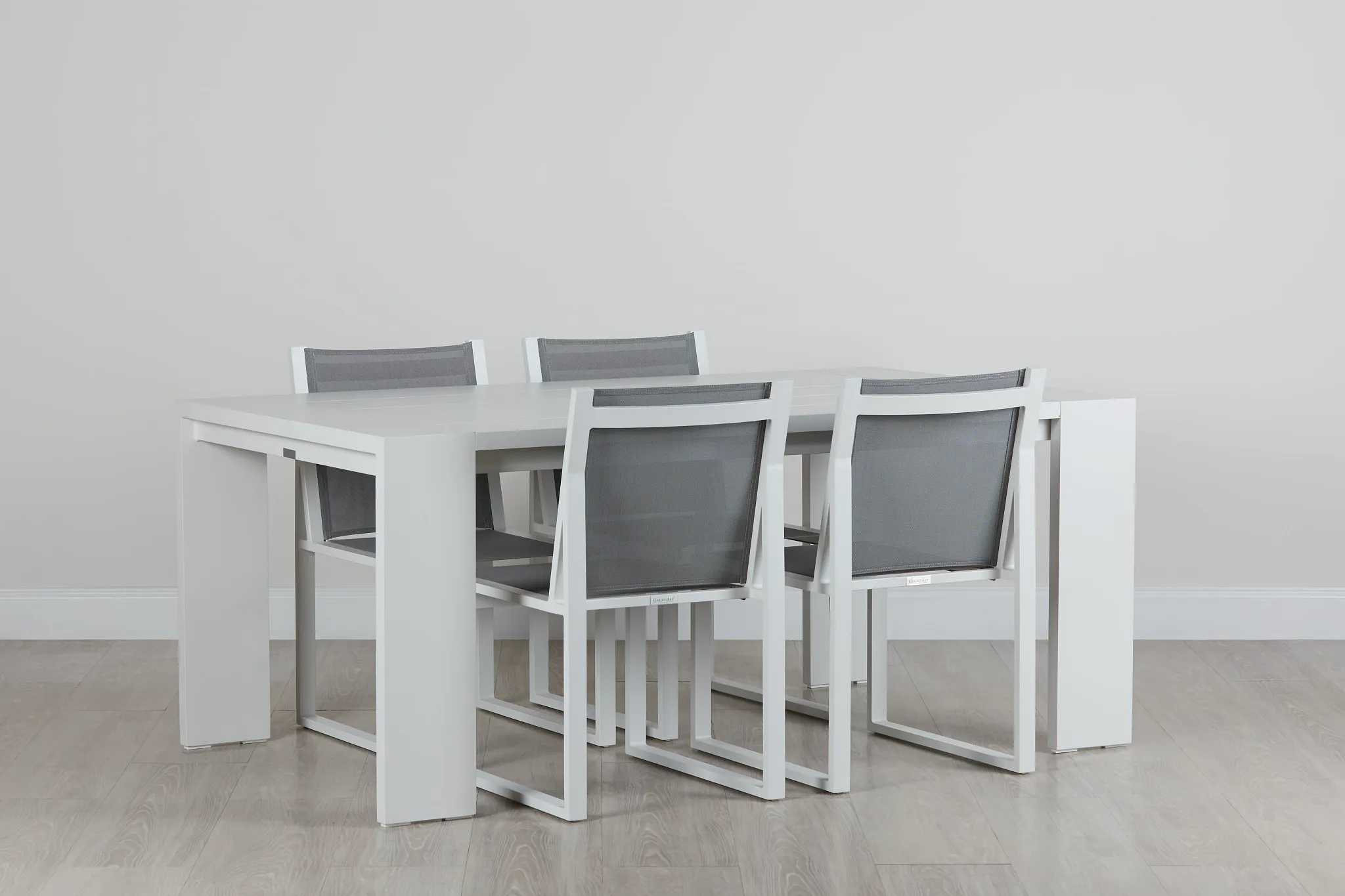 Linear White 70" Aluminum Table & 4 Sling Side Chairs