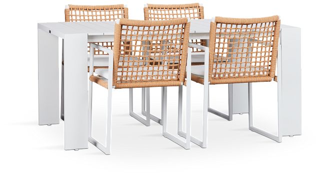 Sunrise White 65" Rectangular Table & 4 Aluminum Arm Chairs
