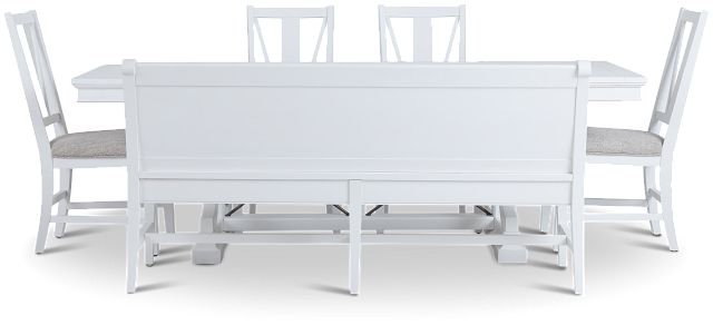 Heron Cove White Trestle Table, 4 Chairs & Bench (4)