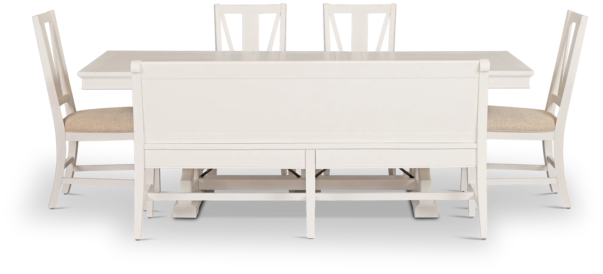 Heron Cove White Trestle Table, 4 Chairs & Bench