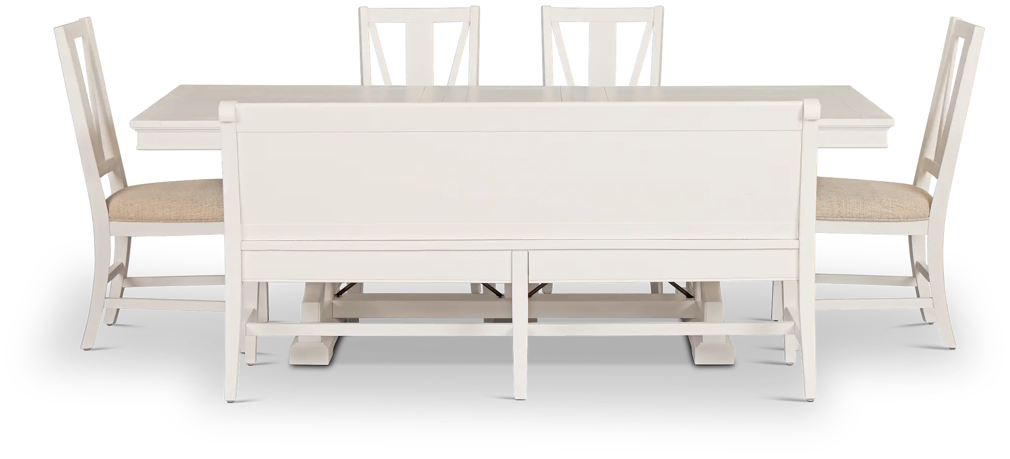 Heron Cove White Trestle Table, 4 Chairs & Bench Heron Cove White Trestle Table, 4 Chairs & Bench
