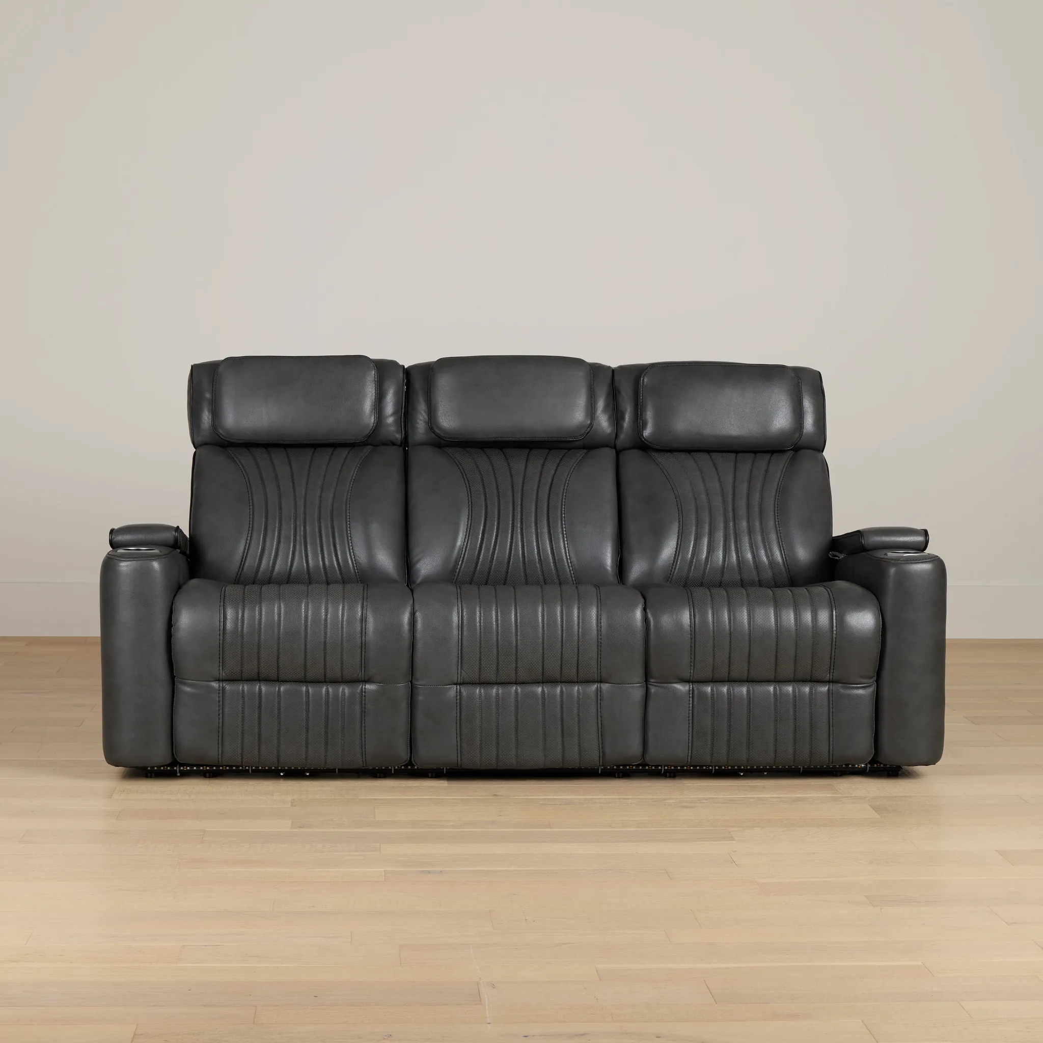 Nova Dark Gray Lthr/vinyl Power Reclining Sofa W/ Massage