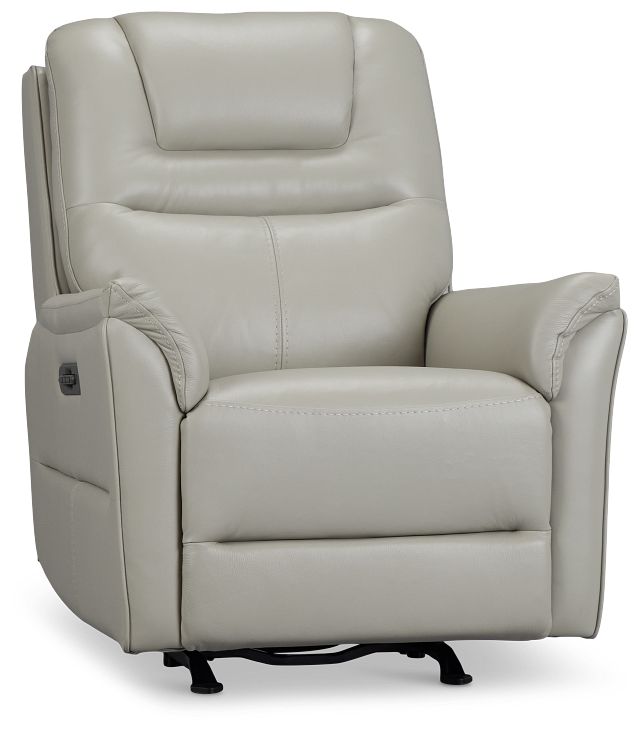 Archie Light Gray Lthr/vinyl Power Recliner With Heat And Massage