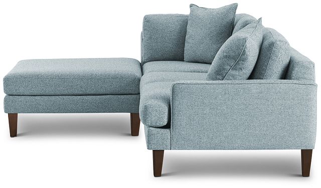 Morgan Teal Fabric Small Left Bumper Sectional W/ Wood Legs (2)