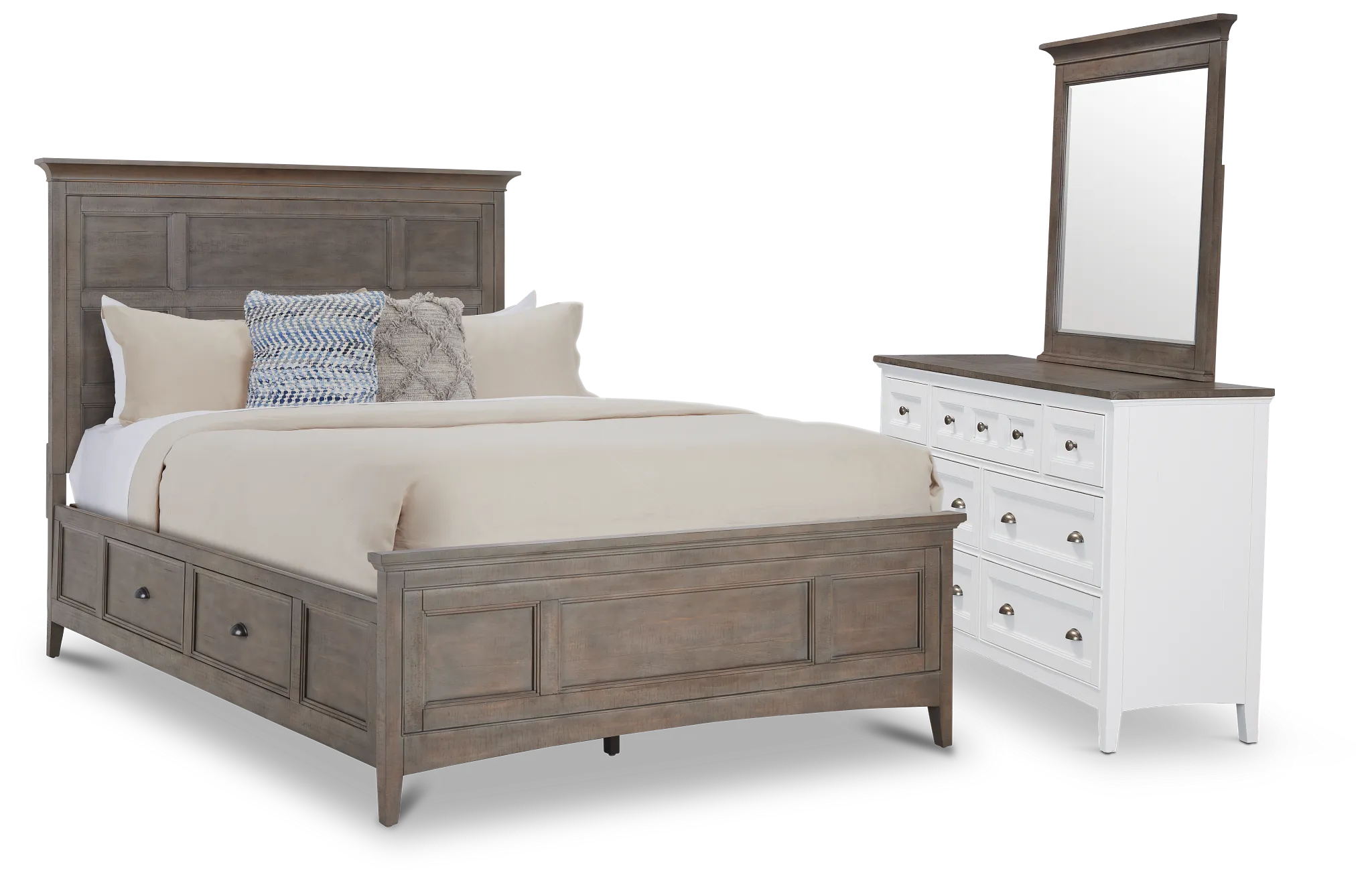 Heron Cove Light Tone Storage Panel Bedroom With Two-tone Cases