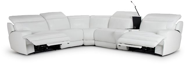 Reign White Lthr/vinyl Medium Dual Power 2-arm Reclining Sectional