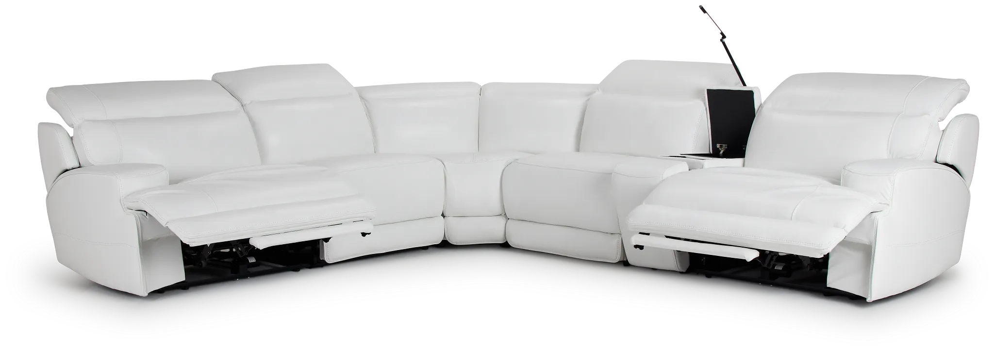 Reign White Lthr/vinyl Medium Dual Power 2-arm Reclining Sectional