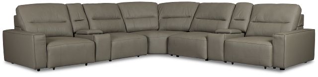 Rudy Gray Lthr/vinyl Large Dual Power 2 Arm Extension Chaise Sectional