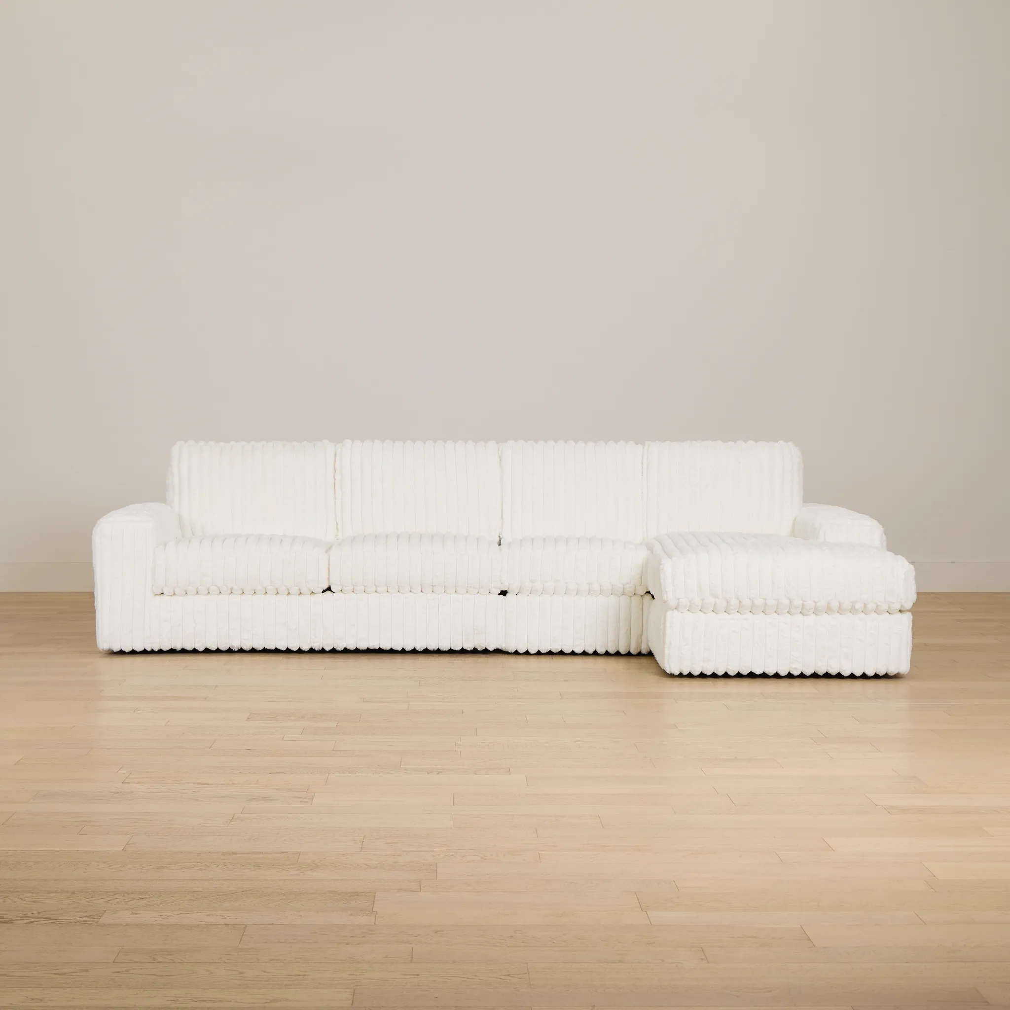 Teddy White Fabric Small Right Chaise Sectional