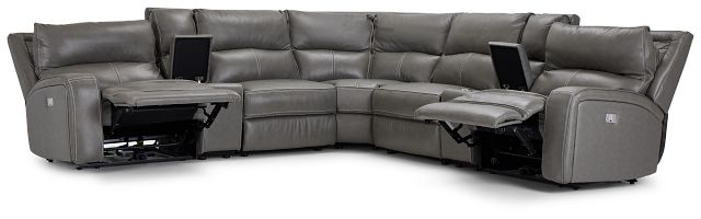 Asher Dark Gray Lthr/vinyl Large Dual Power Reclining Two-arm Sectional (2)