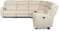 Walker Ivory Lthr/vinyl Medium Triple Power 2-arm Sectional