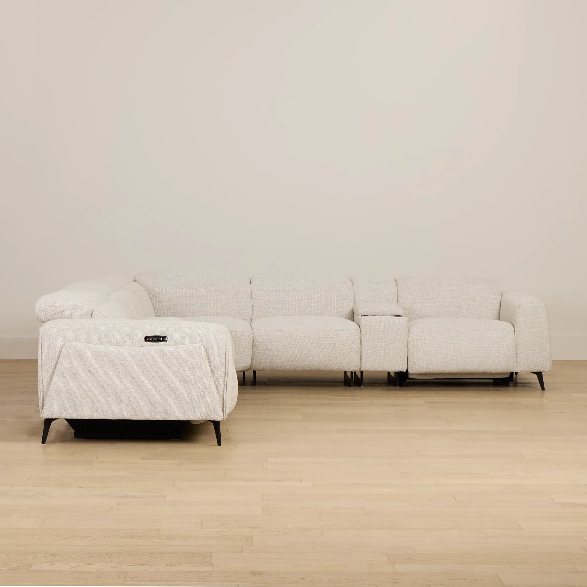 Reyna Light Beige Fabric Large Dual Power Reclining Two-arm Sectional