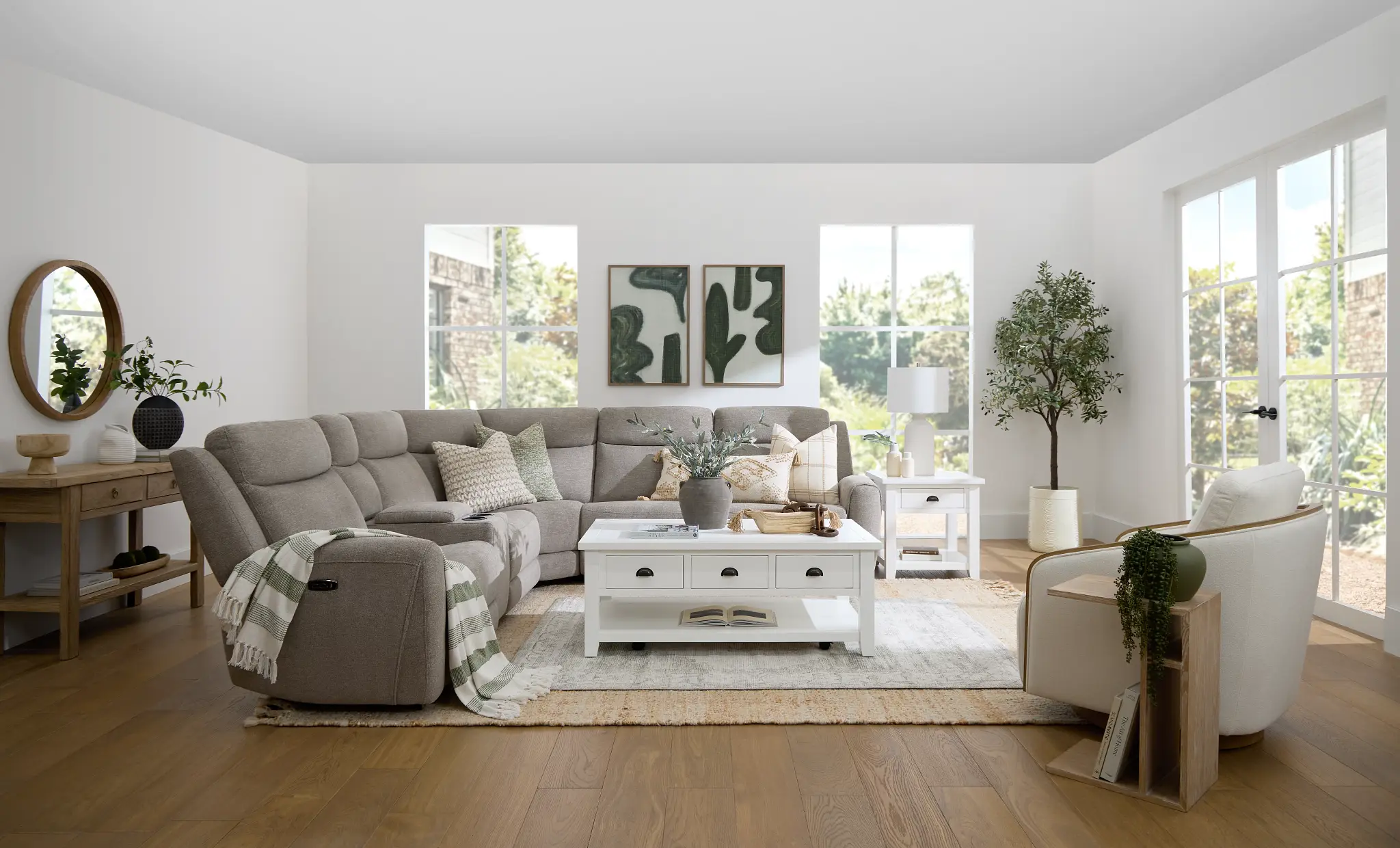 Walker Beige Fabric Medium Triple Power 2-arm Sectional Walker Beige Fabric Medium Triple Power 2-arm Sectional