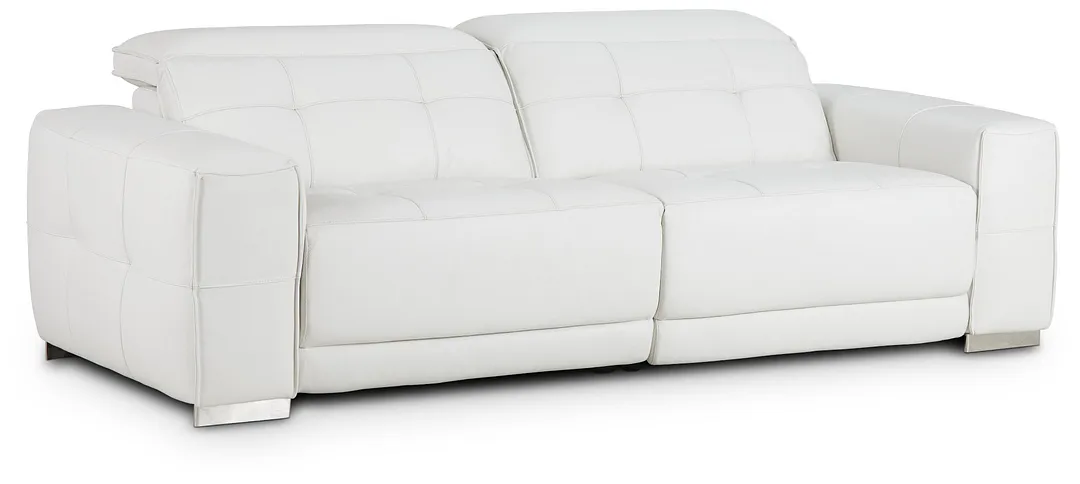Reva White Leather Power Reclining Sofa